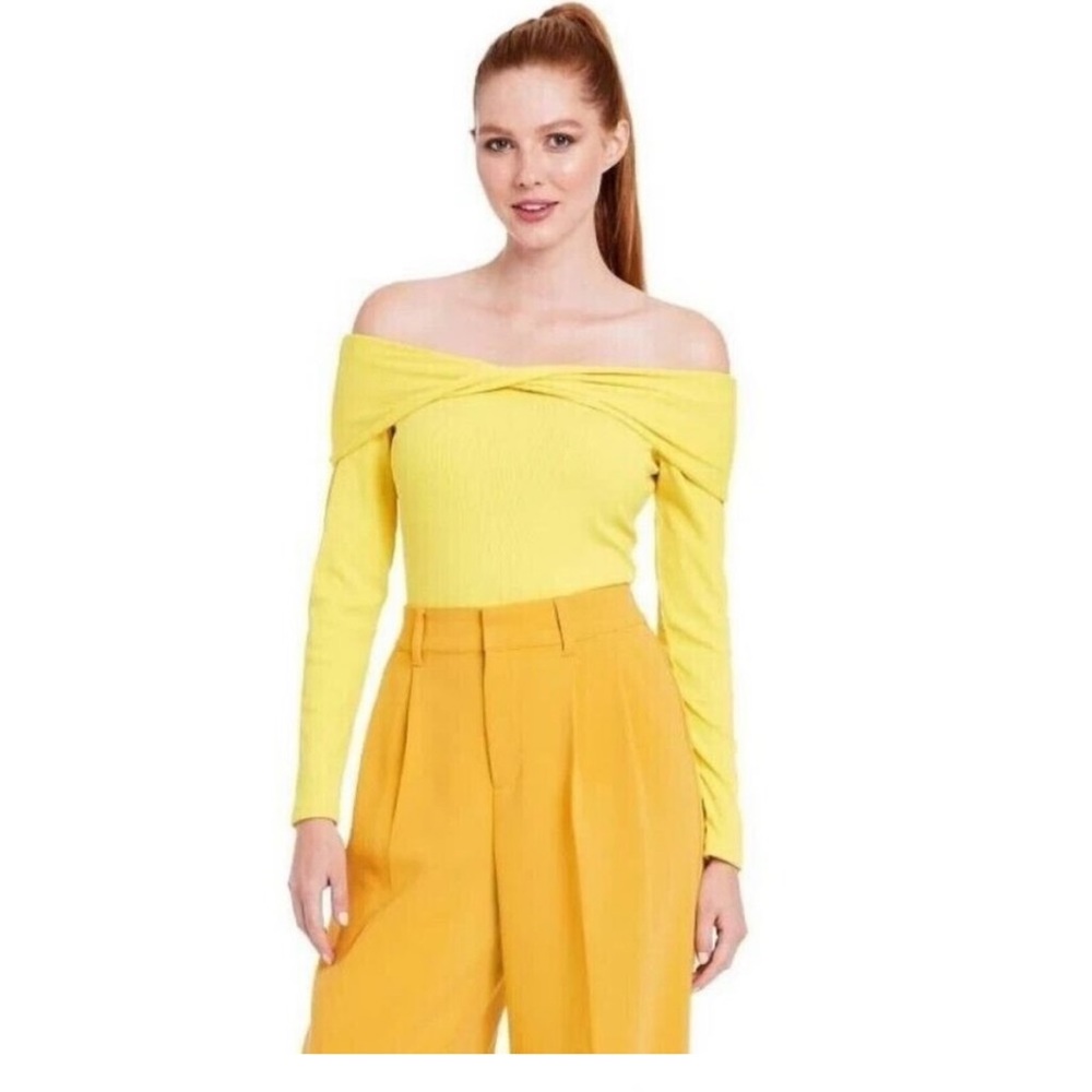 Sergio Hudson x Target Yellow off the shoulder ribbed bodysuit size small.